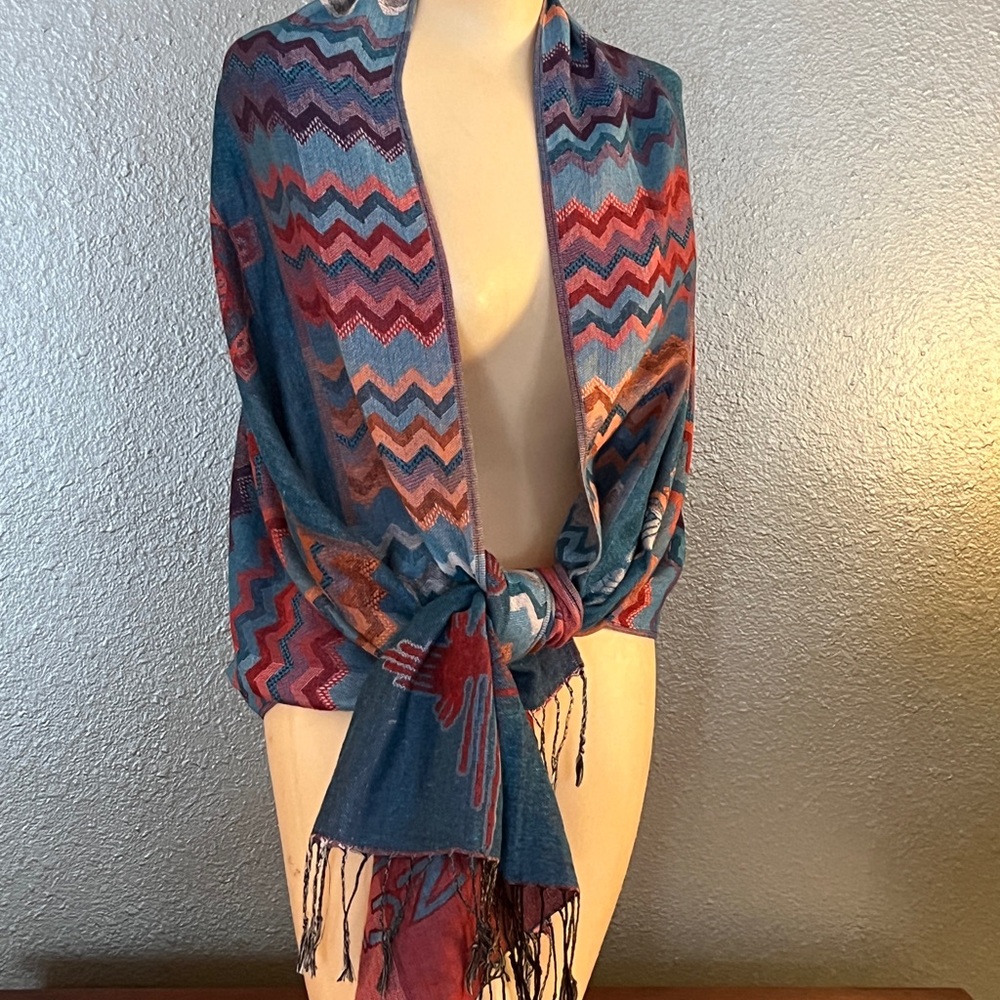 Colorful Zigzag Patterned Shawl - image 1